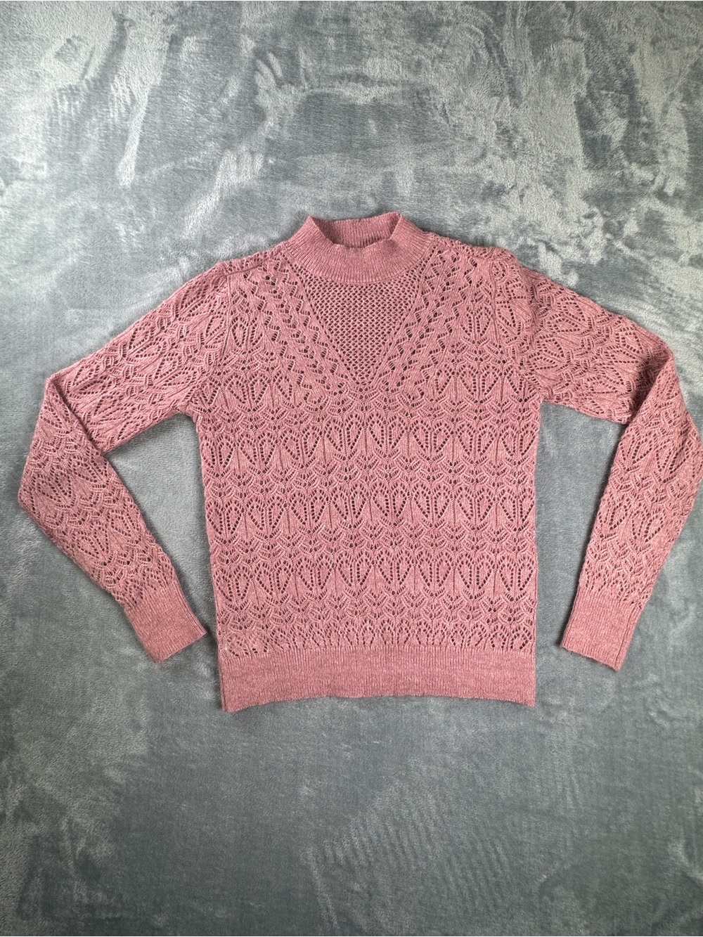 LOFT Sweater Womens S Dusty Rose Pink Pointelle Open Knit Mock Neck Lace